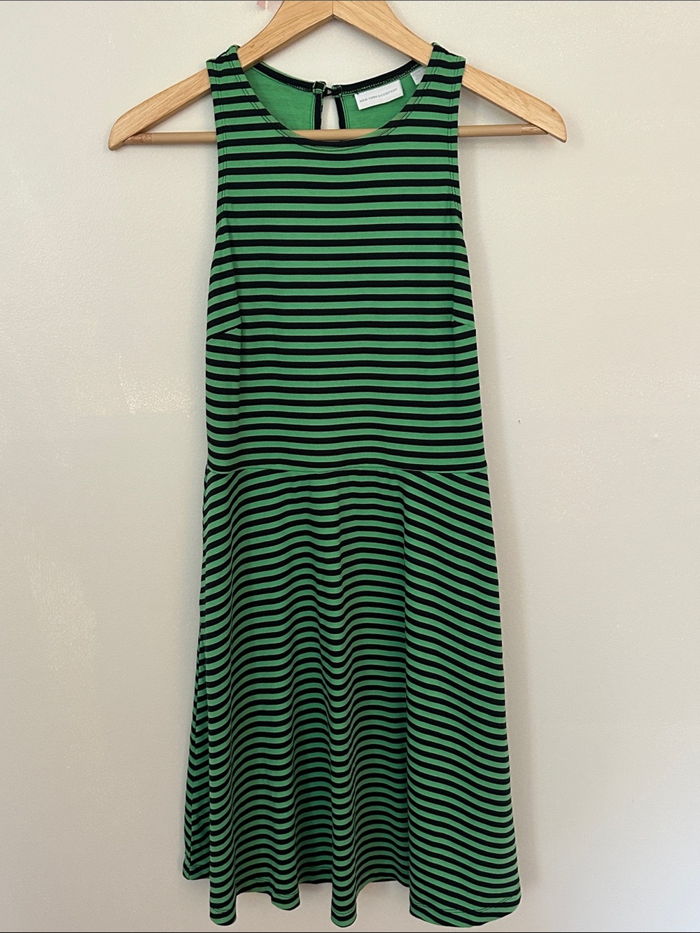 New York & Company Green and Black Striped Sleeveless Midi Dress